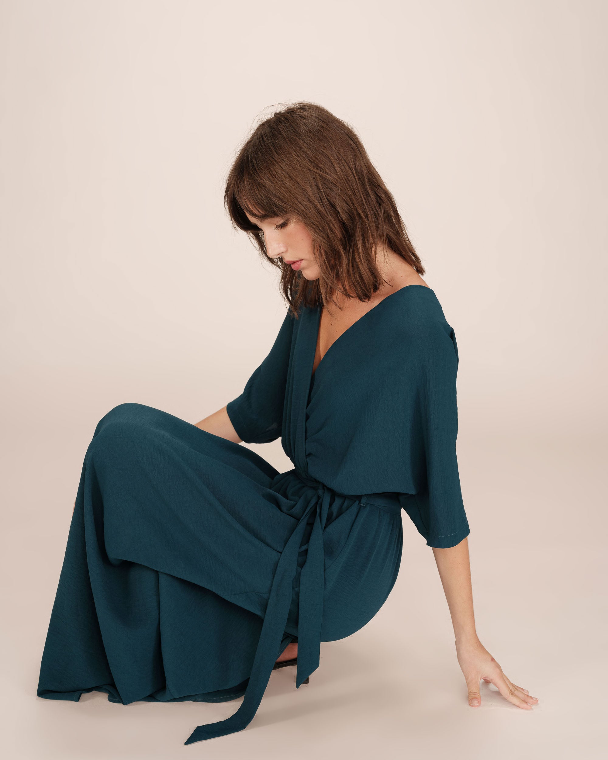 Robe longue portefeuille emeraude Maud