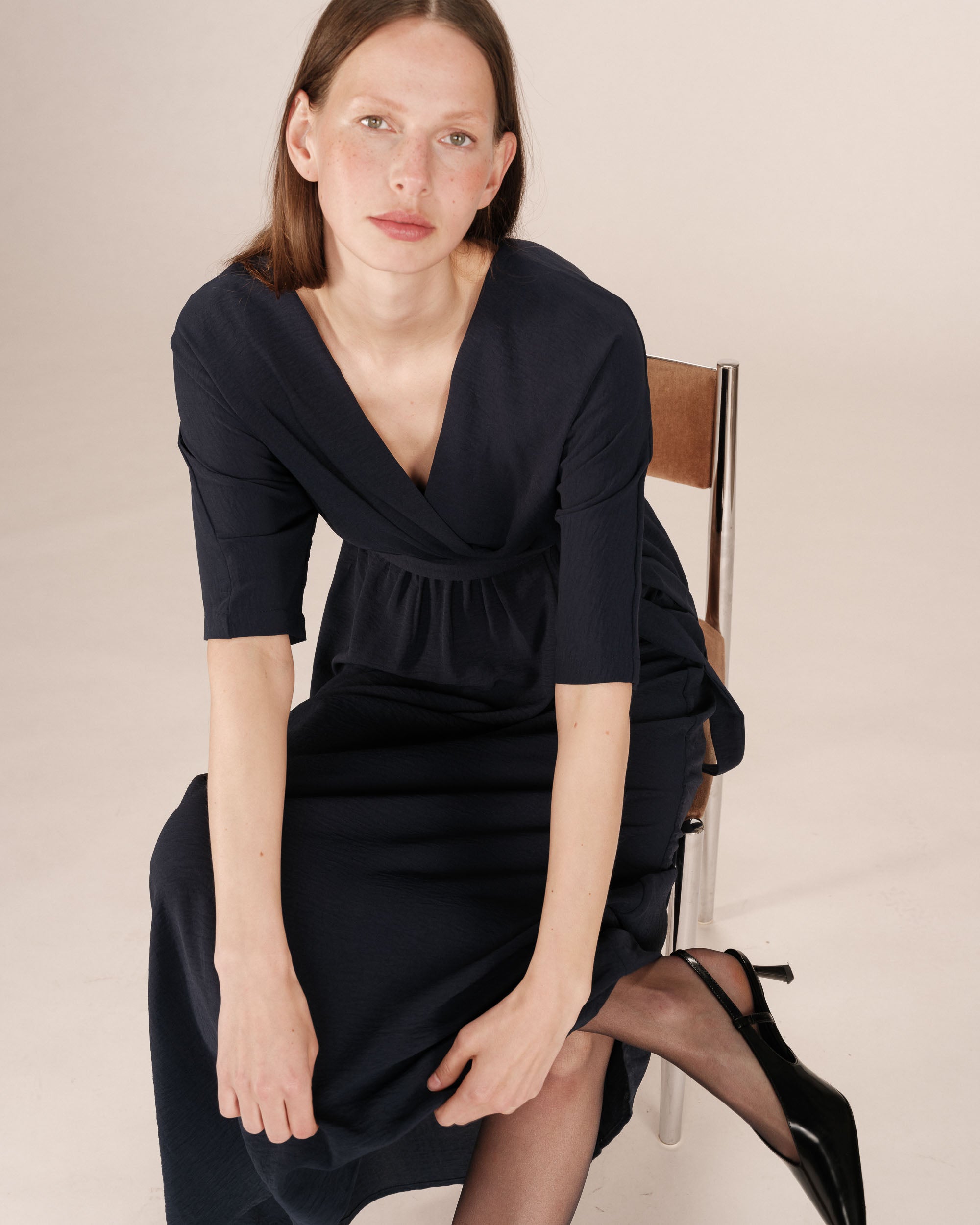 Robe longue portefeuille marine Maud
