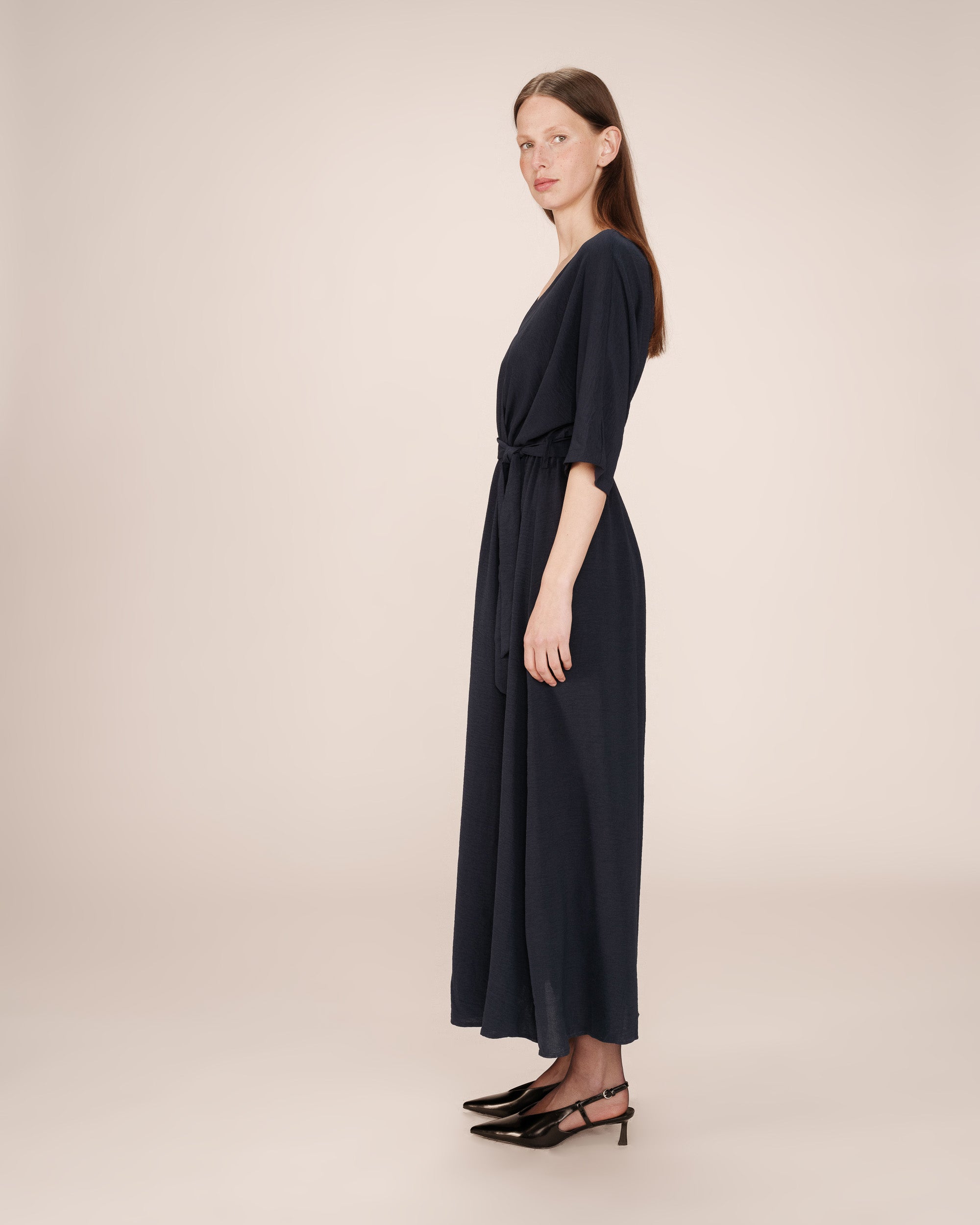 Robe longue portefeuille marine Maud