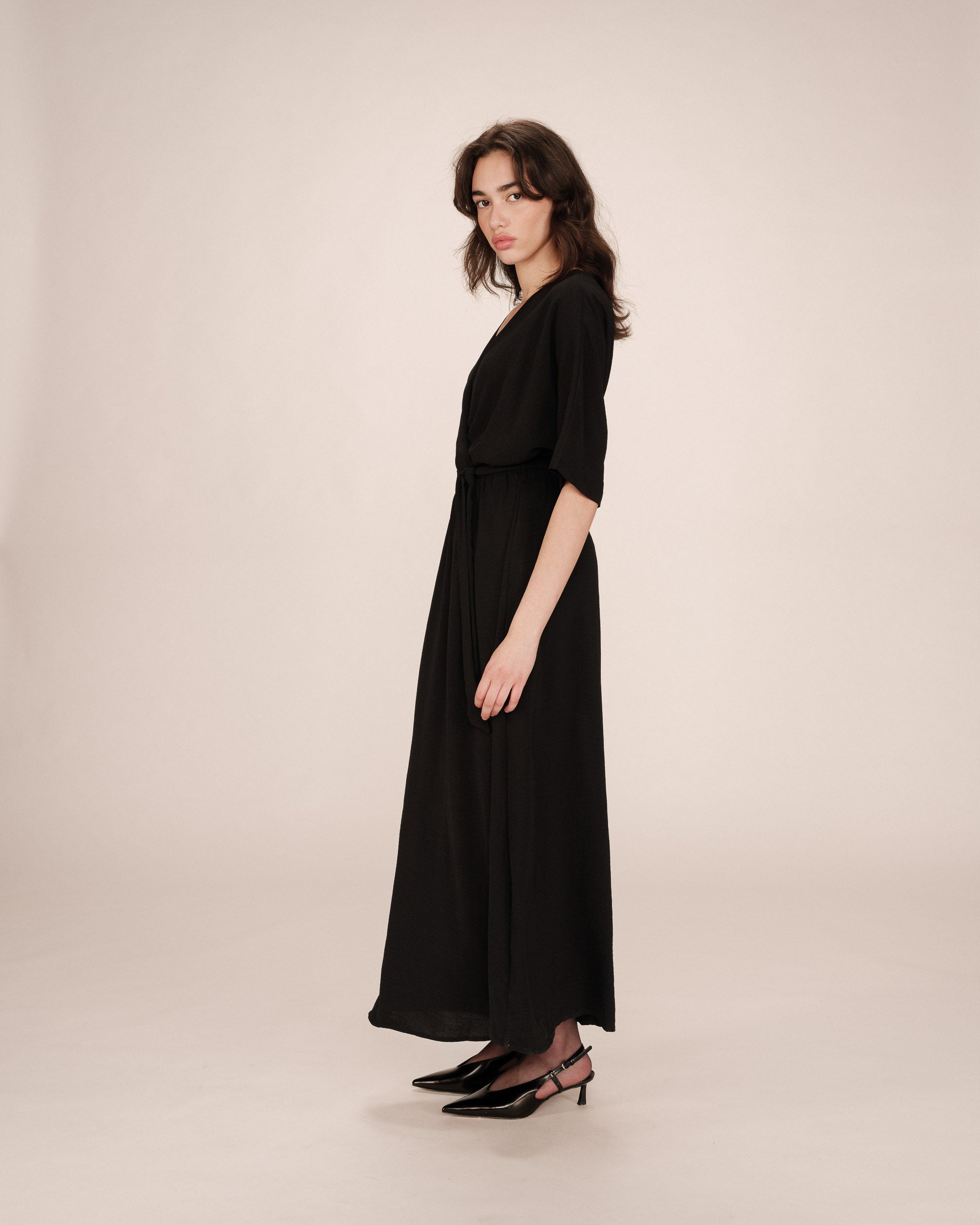 Robe longue portefeuille noir Maud