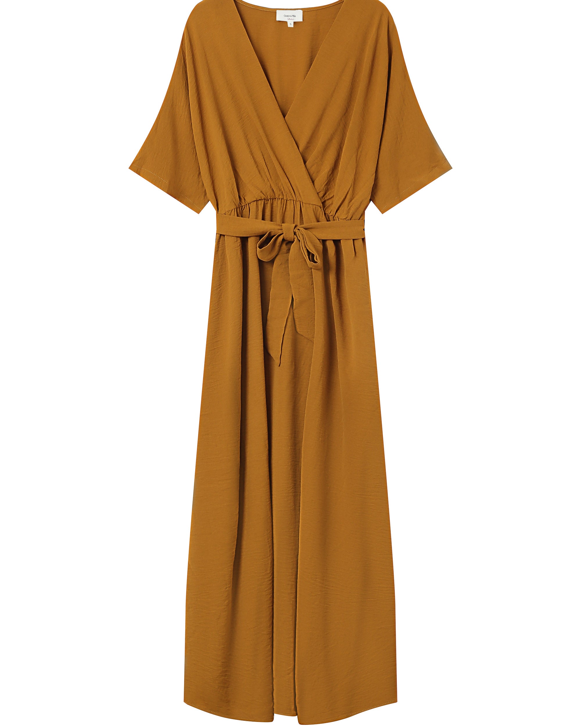 Robe longue portefeuille ocre Maud
