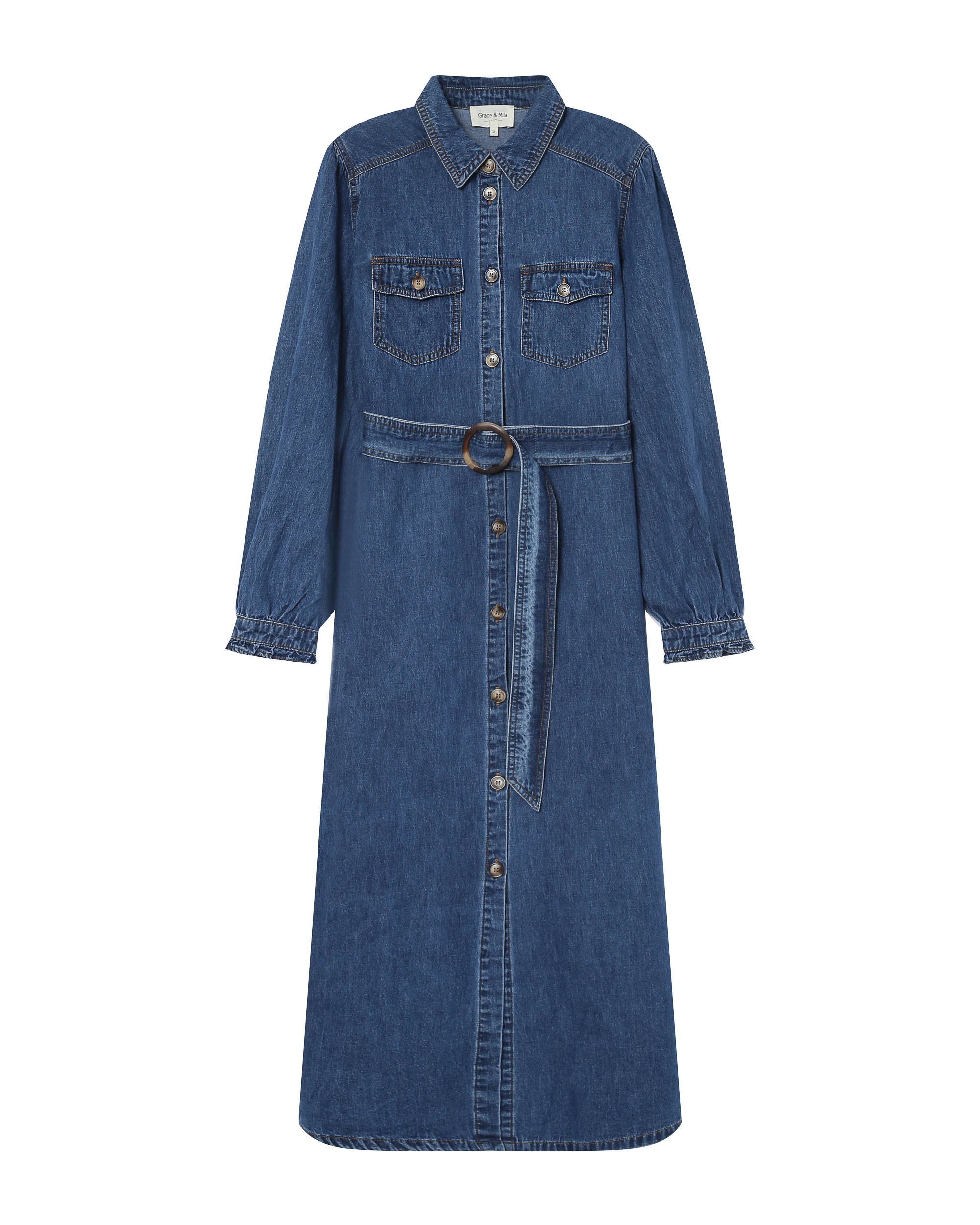 Robe longue chemise medium blue Shanie