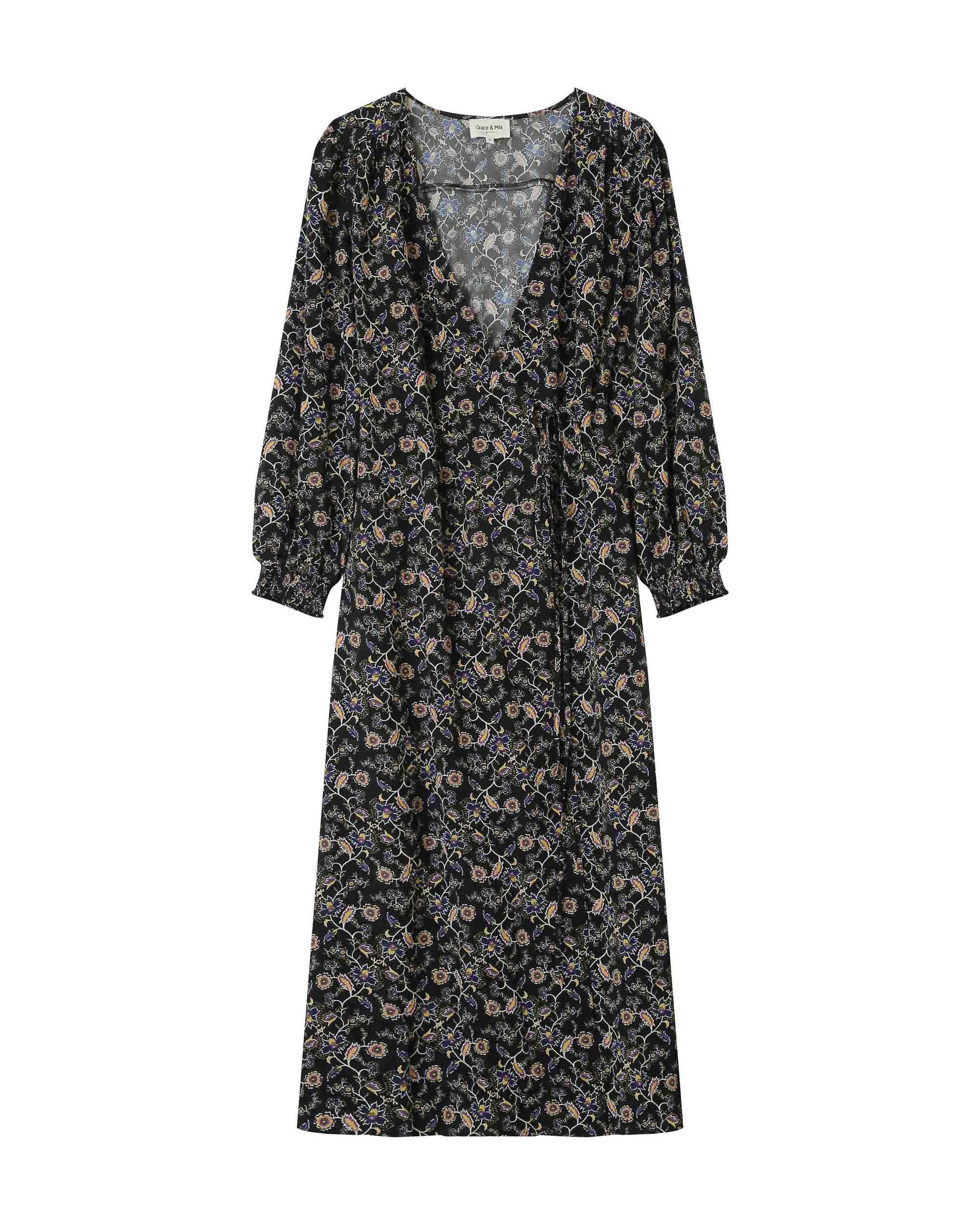 Robe longue a fleurs noir Superbe
