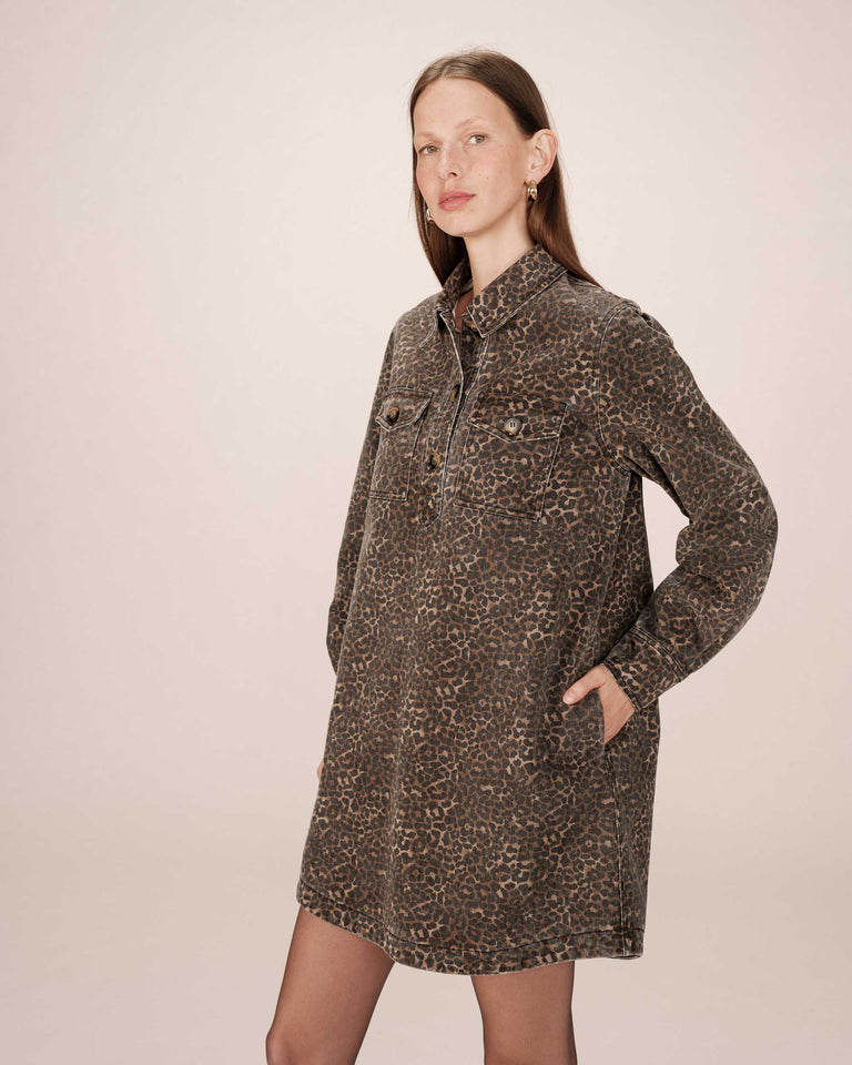 Robe courte imprimÃ©e leopard Sally