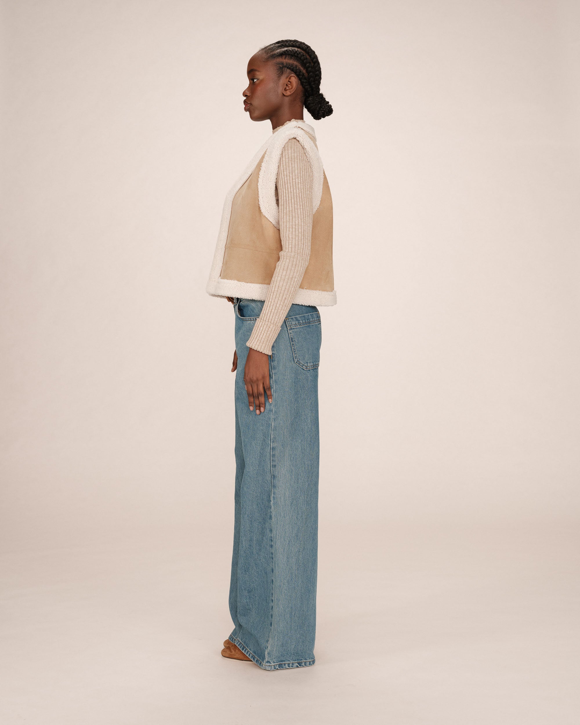 Veste en daim et shearling sable Sohen