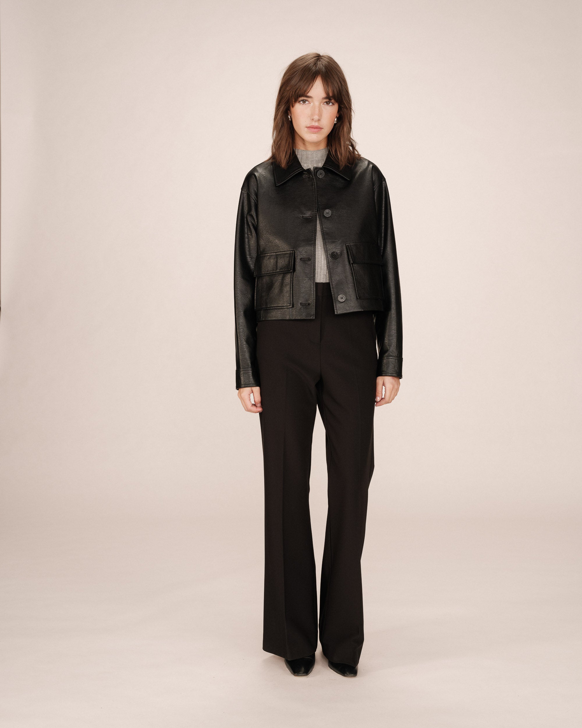 Veste en simili cuir noir Solange