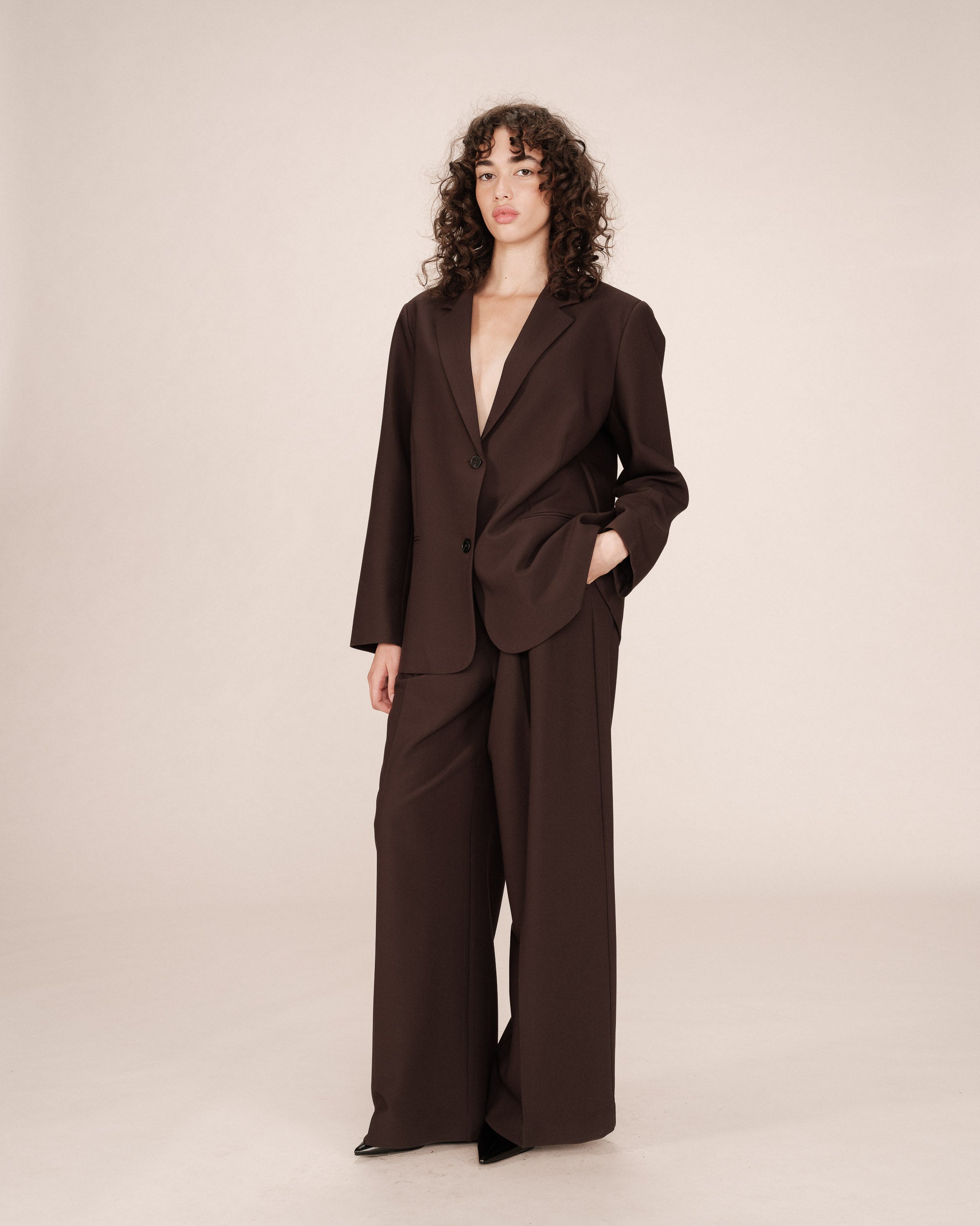 Blazer large droit chocolat Strong