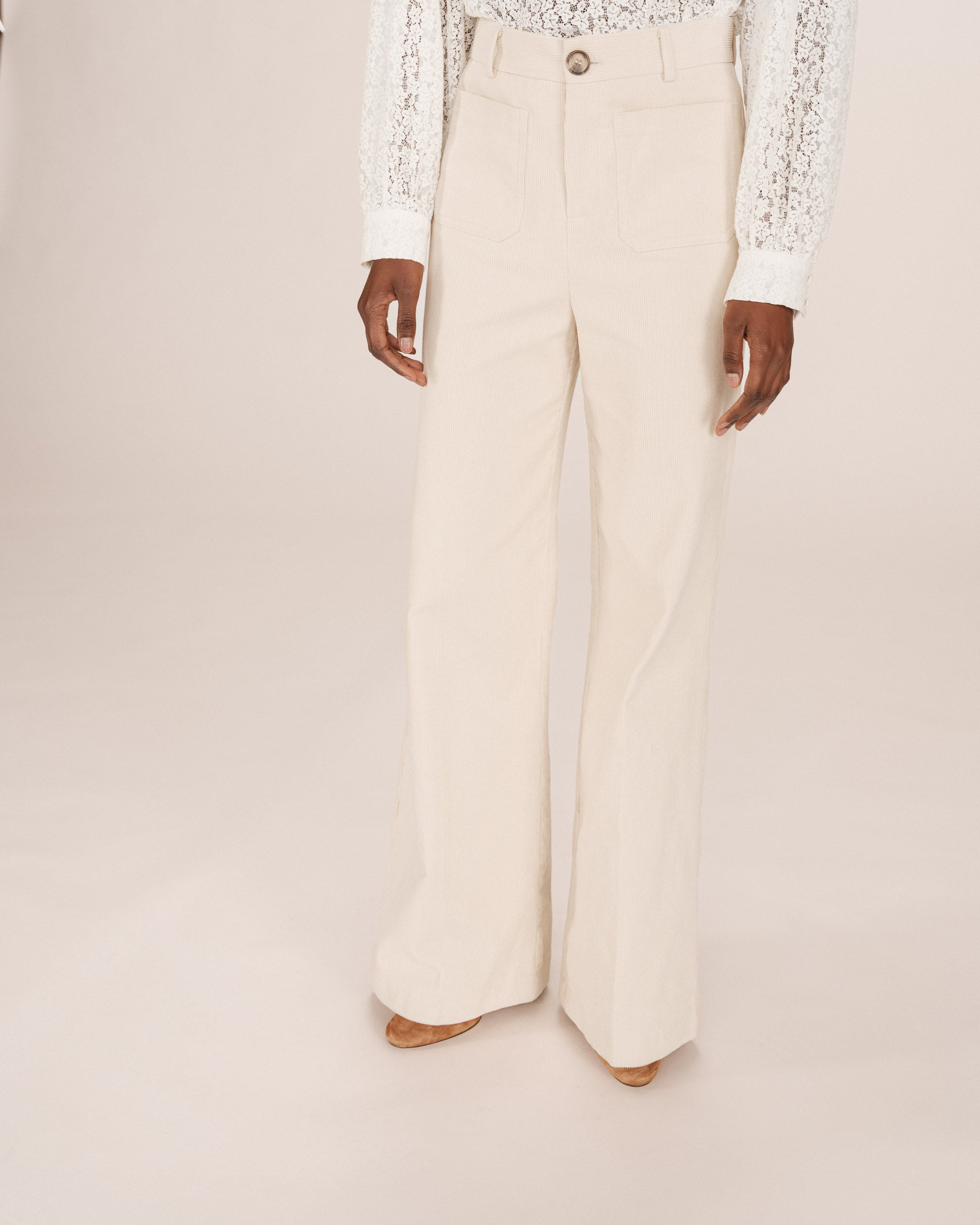 Pantalon large velours ecru Samba