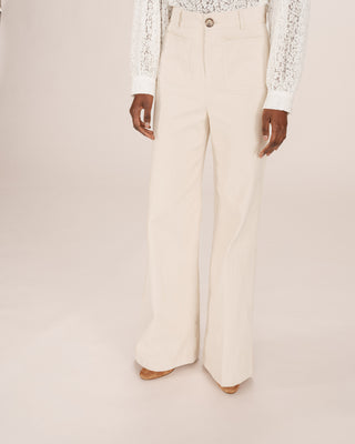 Pantalon large velours ecru Samba