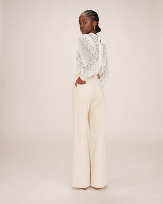 Pantalon large velours ecru Samba