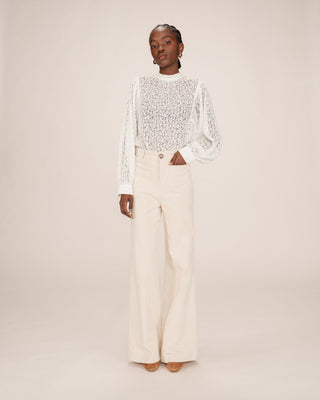 Pantalon large velours ecru Samba