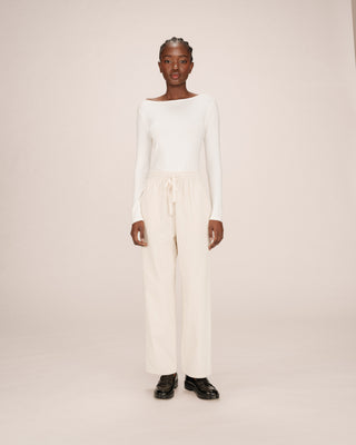 Pantalon large velours ecru Liberty