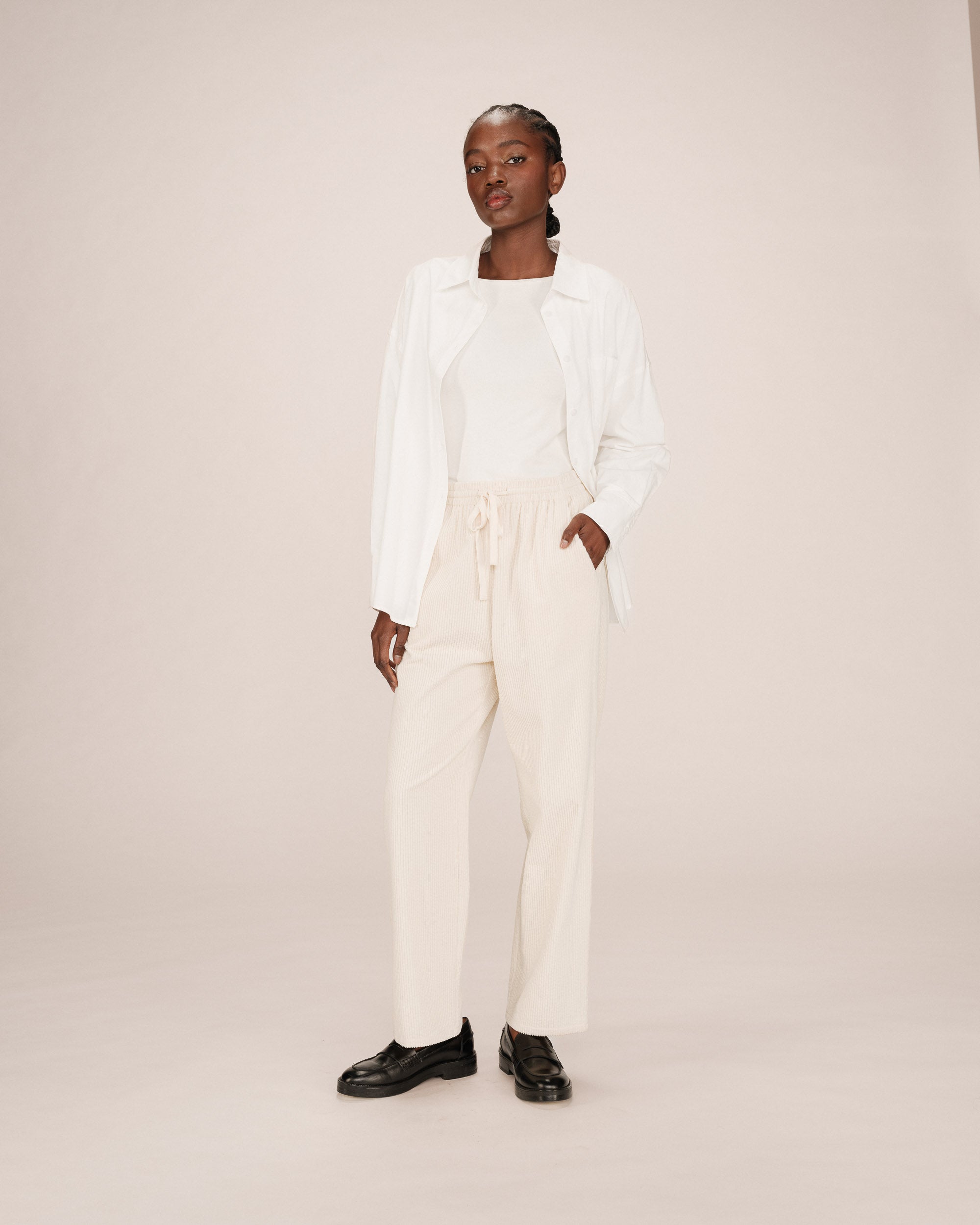 Pantalon large velours ecru Liberty