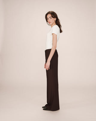 Pantalon tailleur evase chocolat Singer