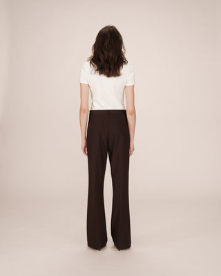 Pantalon tailleur evase chocolat Singer