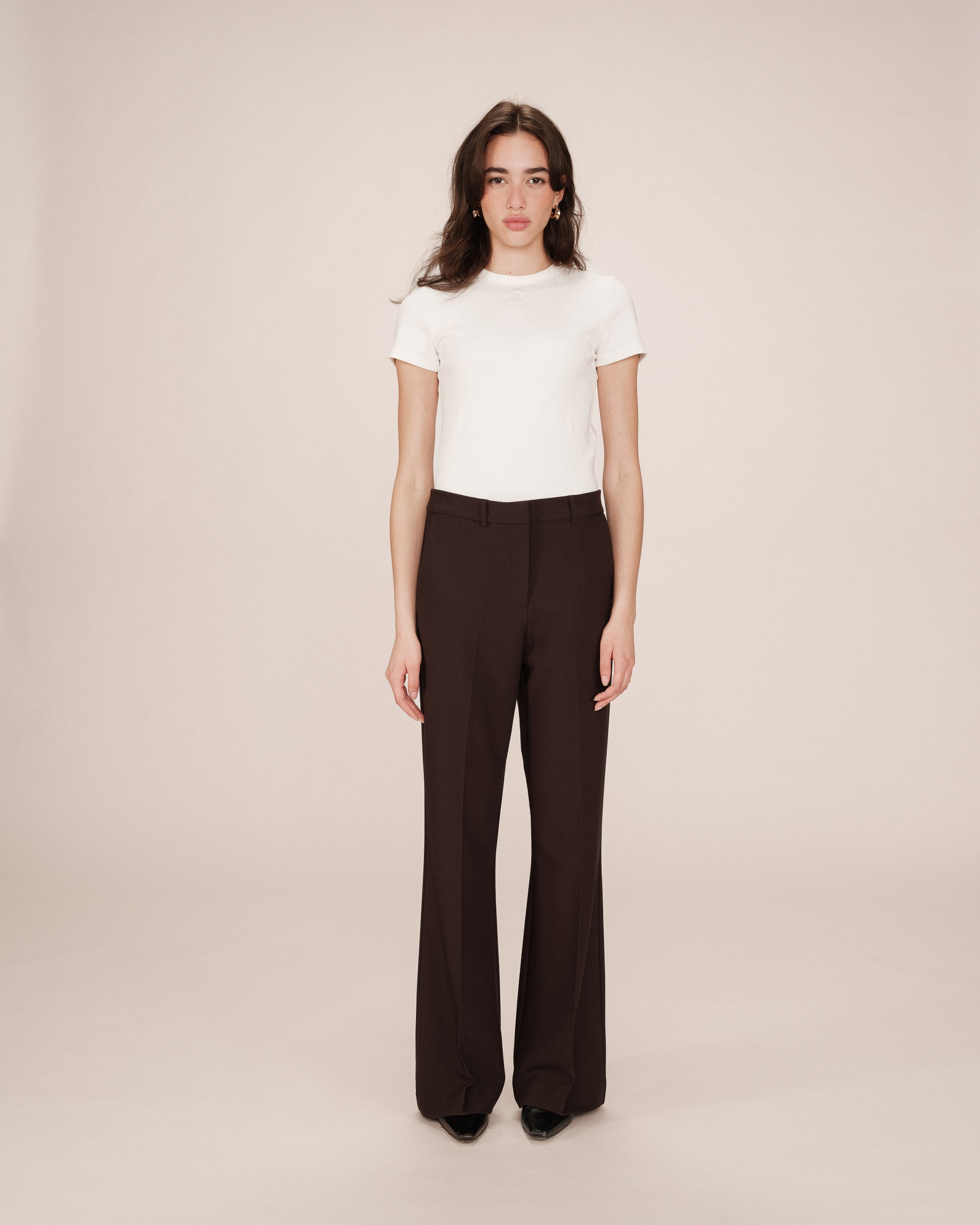 Pantalon tailleur evase chocolat Singer