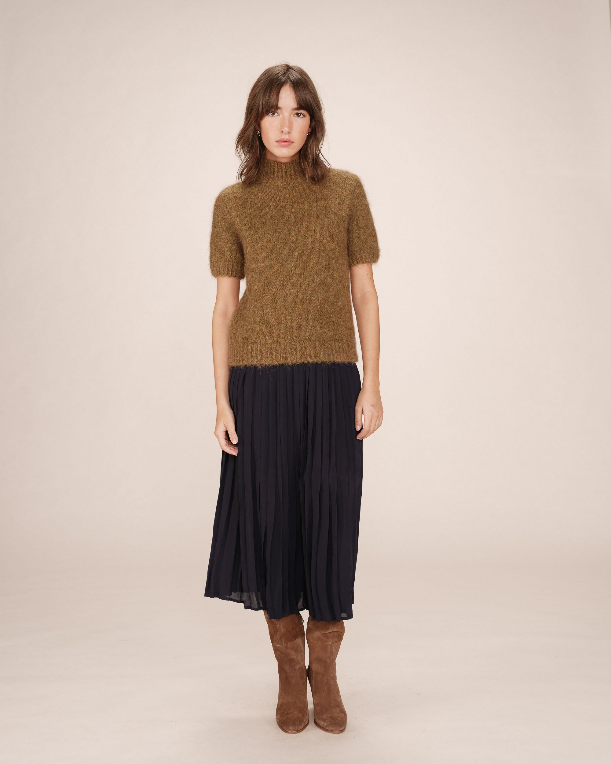 Jupe longue plissee marine Plisse