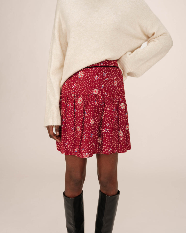 Jupe asymétrique courte femme rose avec imprimé floral