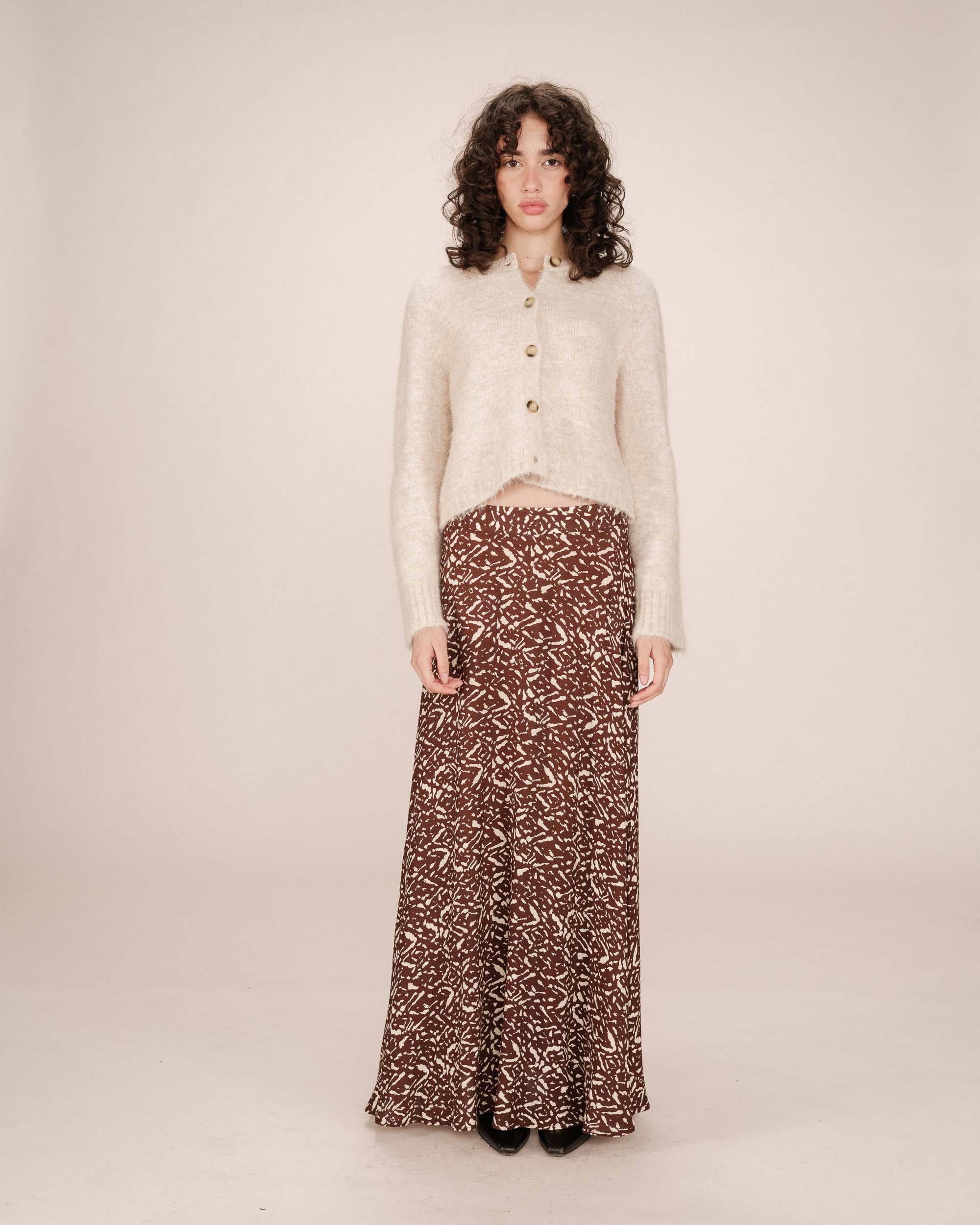 Jupe longue imprimée chocolat Sibella