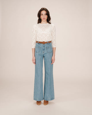 Blouse dentelle col montant ecru Stella