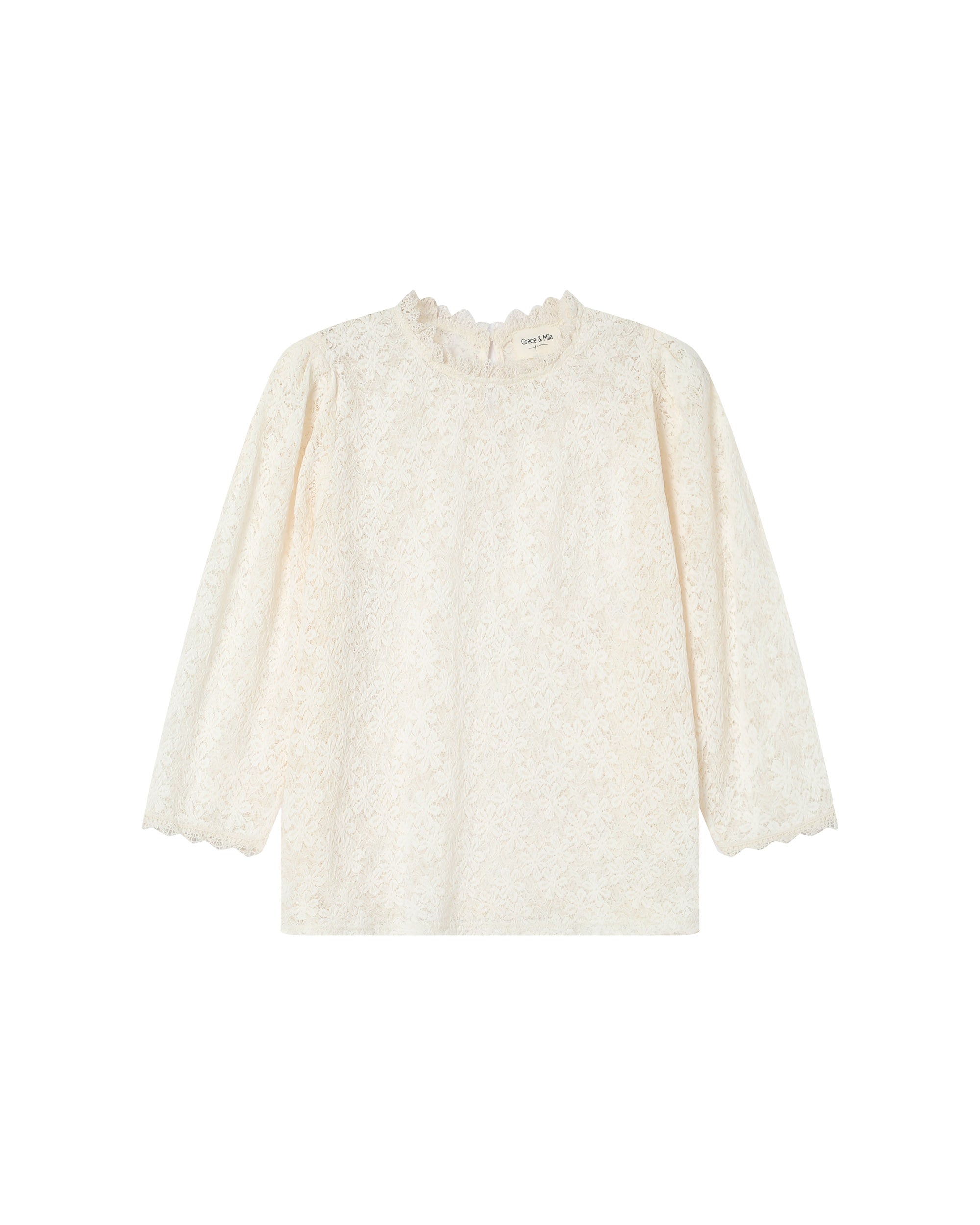 Blouse dentelle col montant ecru Stella