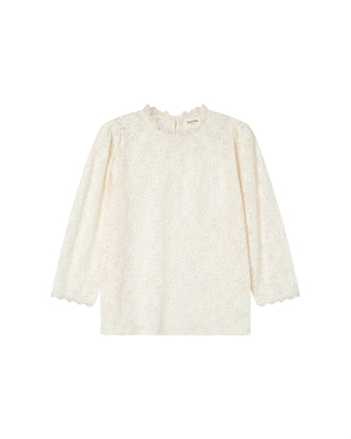 Blouse dentelle col montant ecru Stella