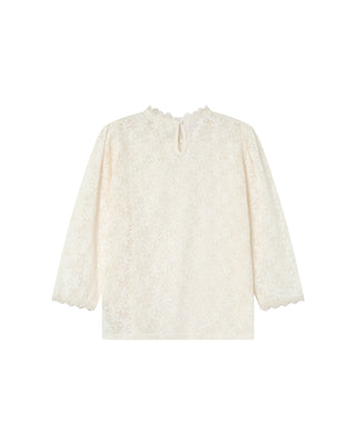 Blouse dentelle col montant ecru Stella