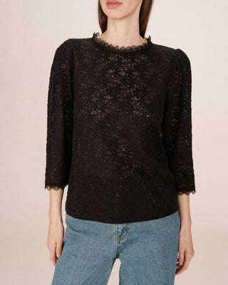 Blouse dentelle col montant noir Stella