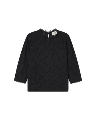 Blouse dentelle col montant noir Stella