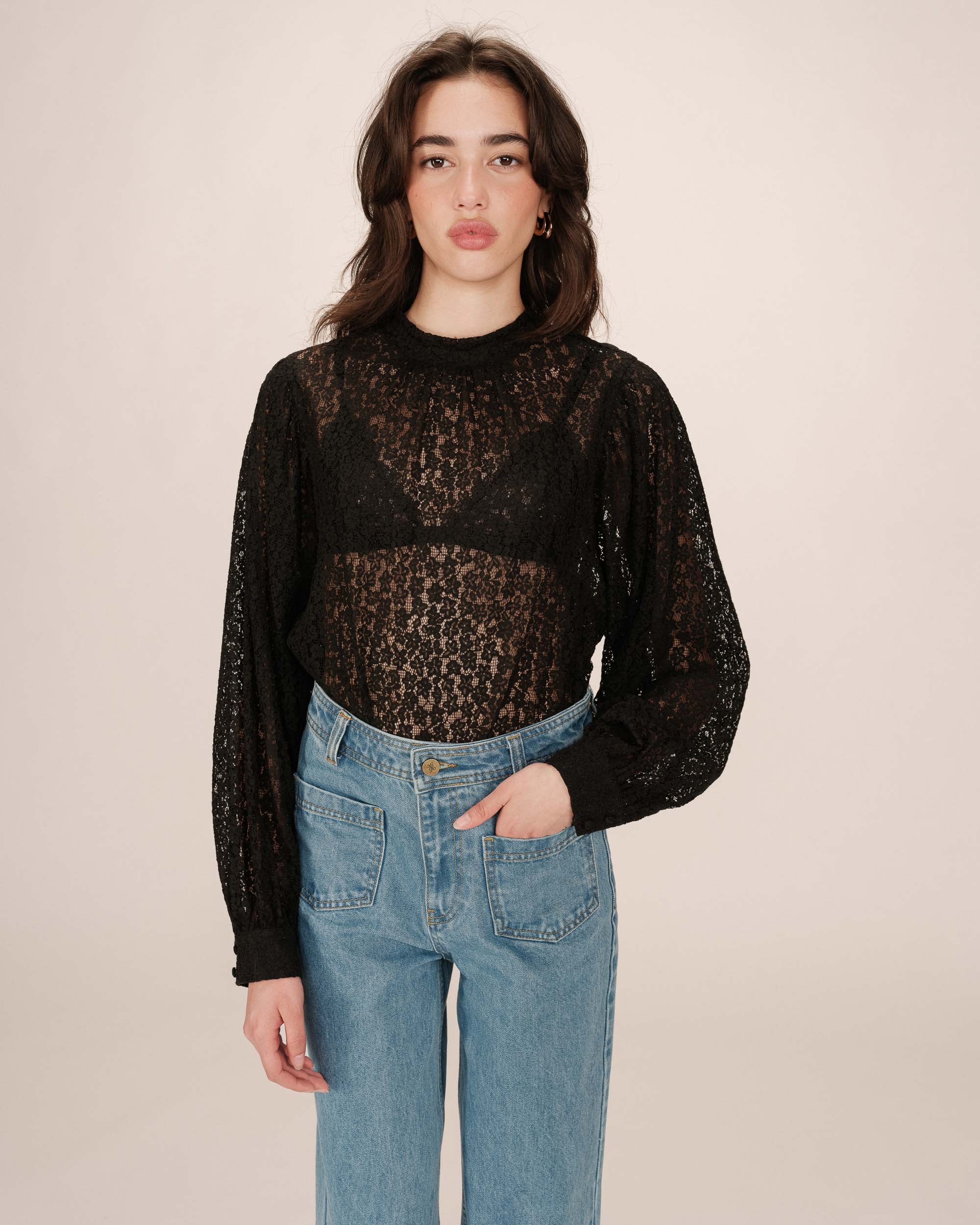 Tie-neck blouse black Sicilia