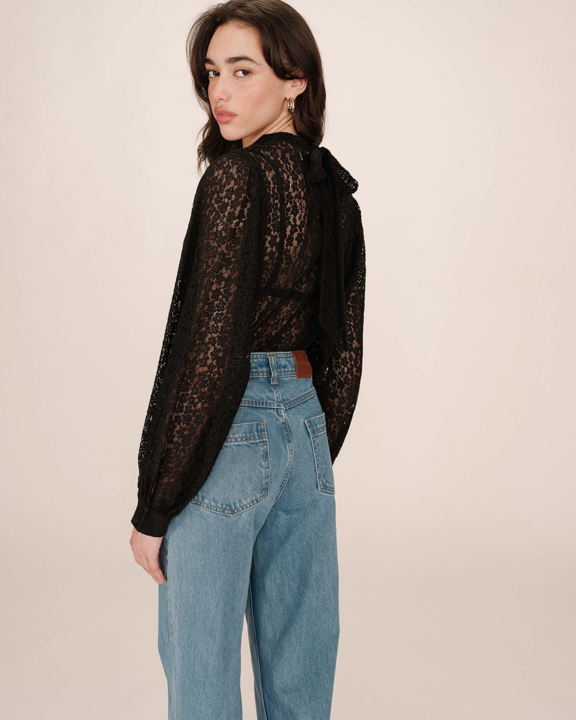 Tie-neck blouse black Sicilia