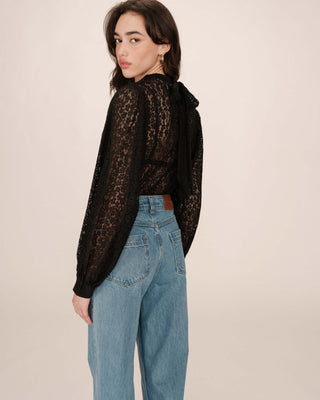 Tie-neck blouse black Sicilia