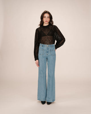 Tie-neck blouse black Sicilia