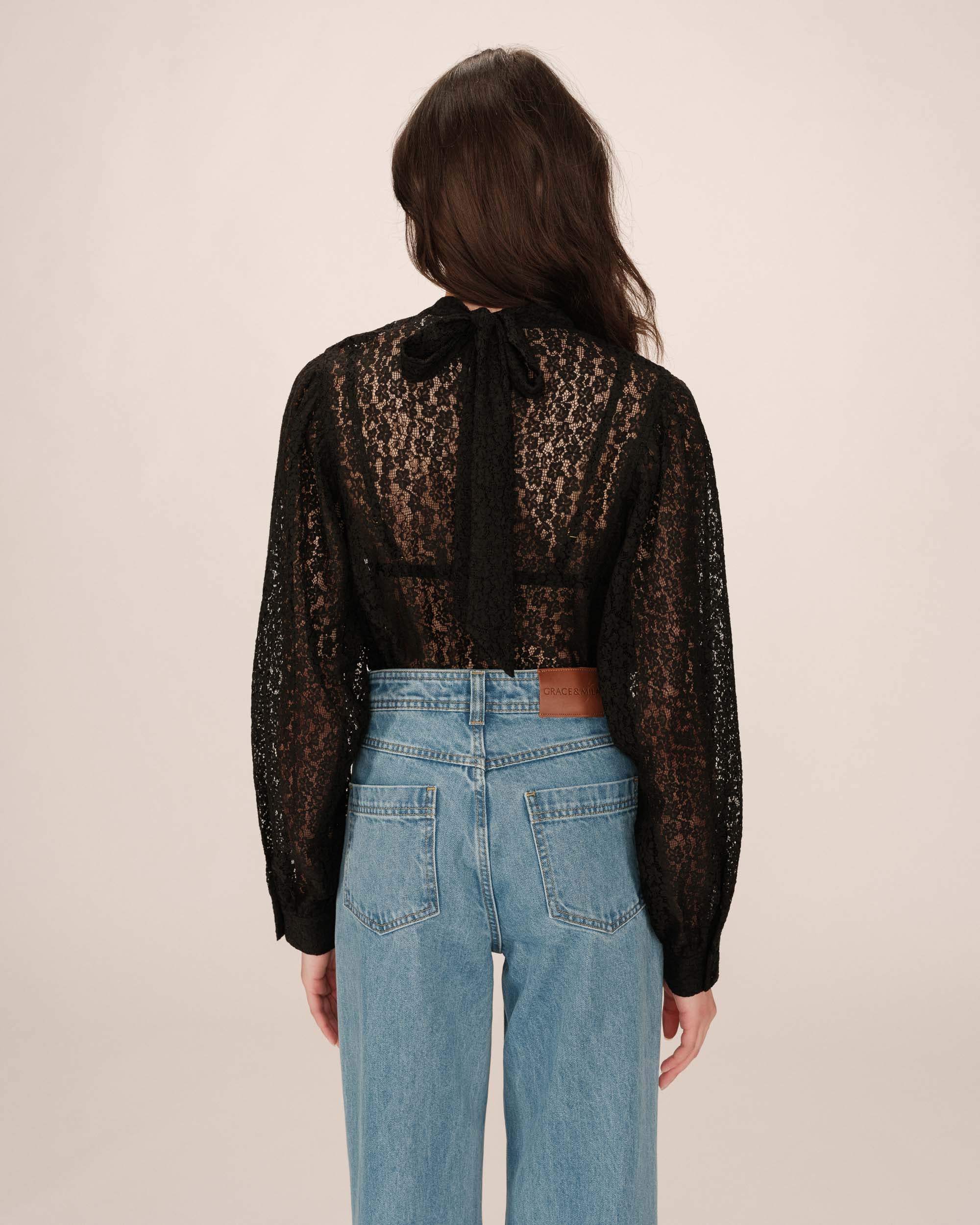 Tie-neck blouse black Sicilia