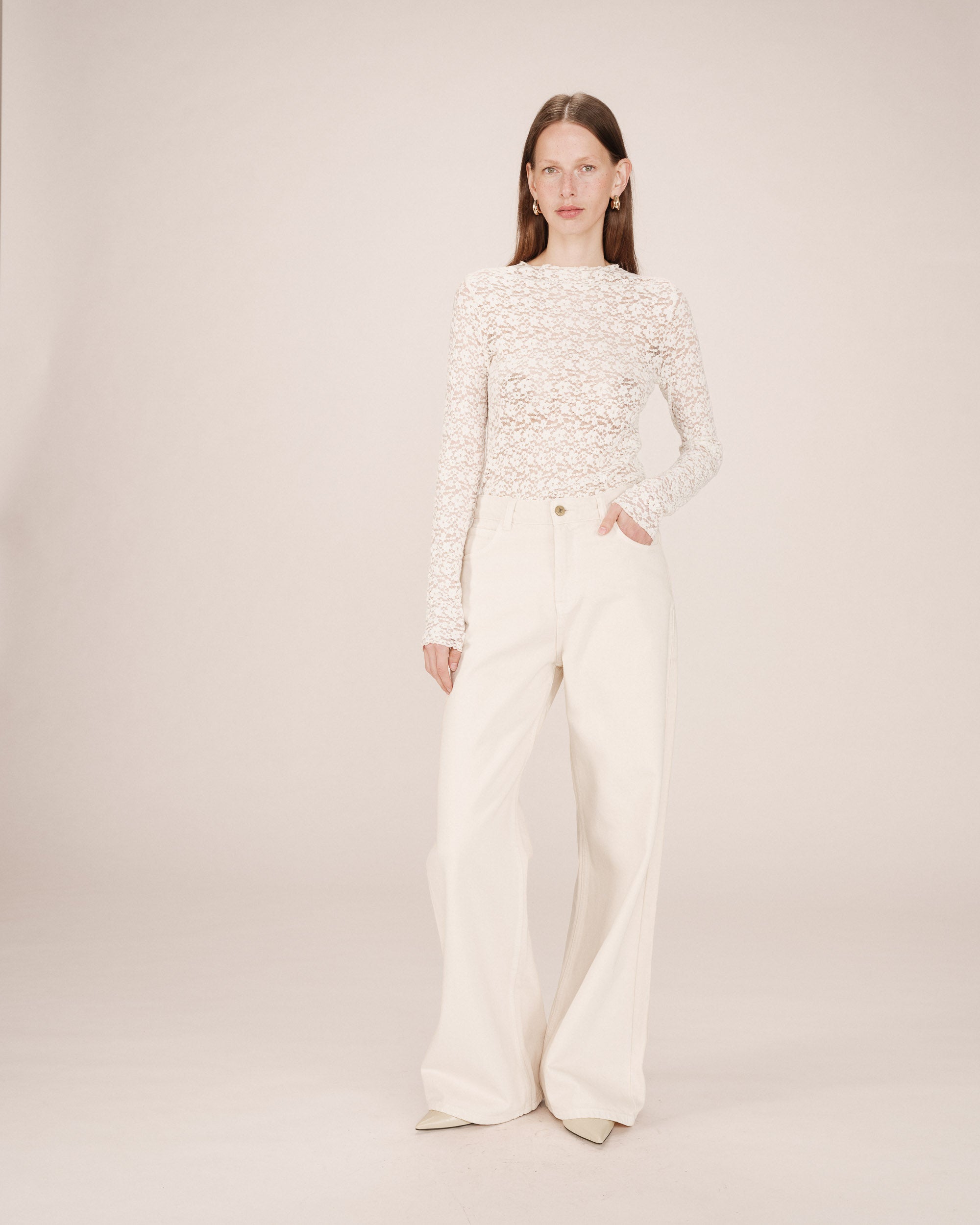 Sheer lace top ecru Shady