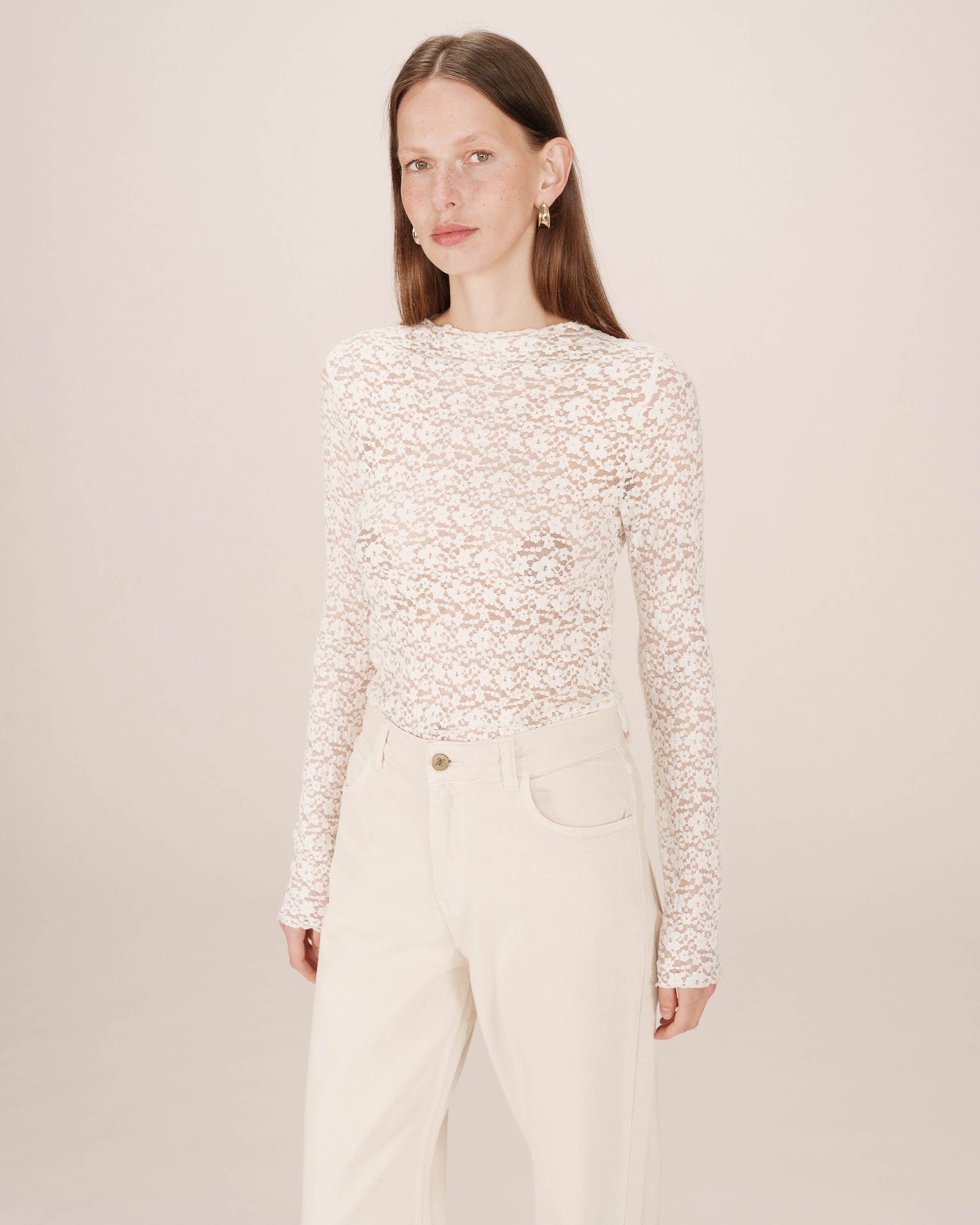 Sheer lace top ecru Shady