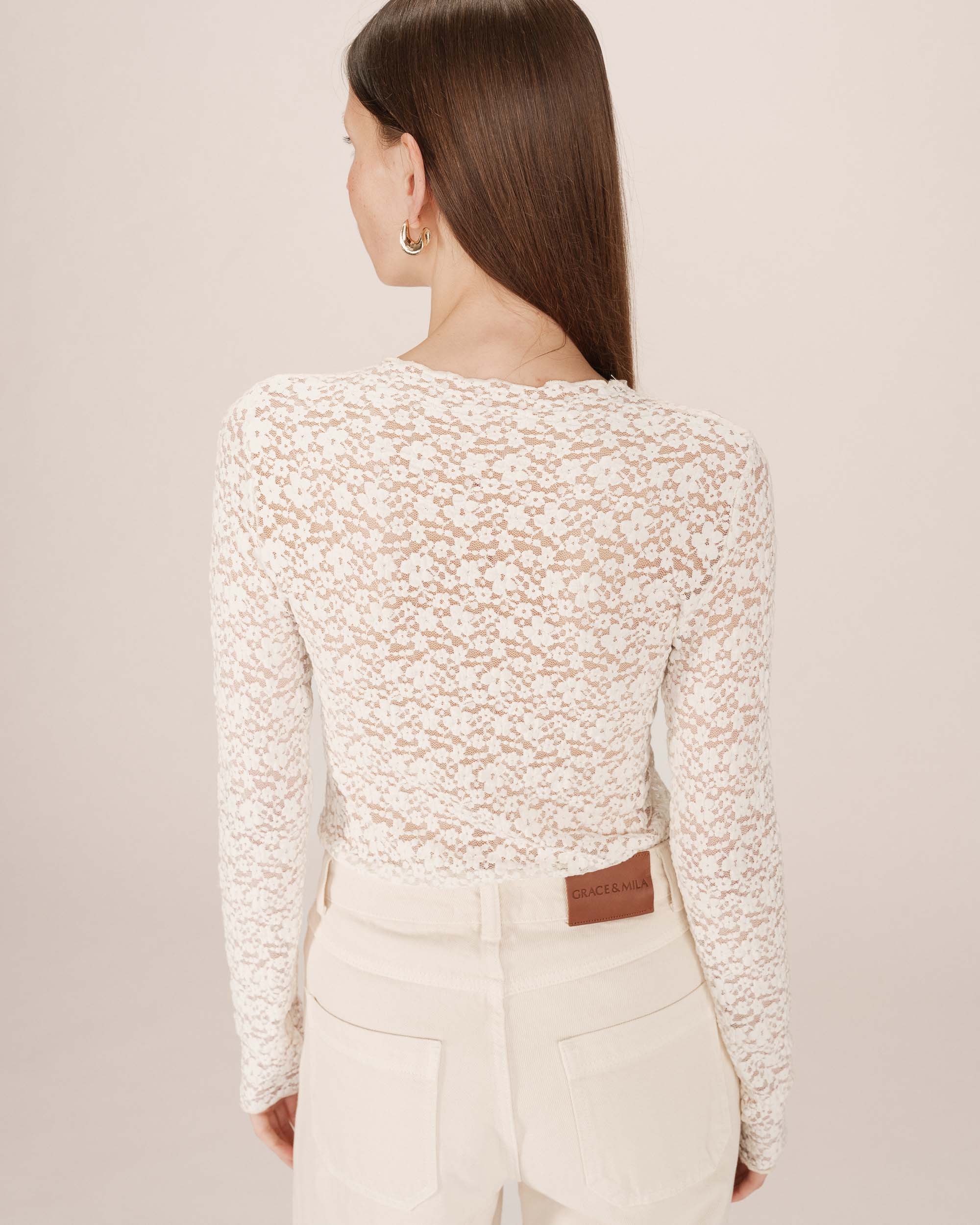 Sheer lace top ecru Shady