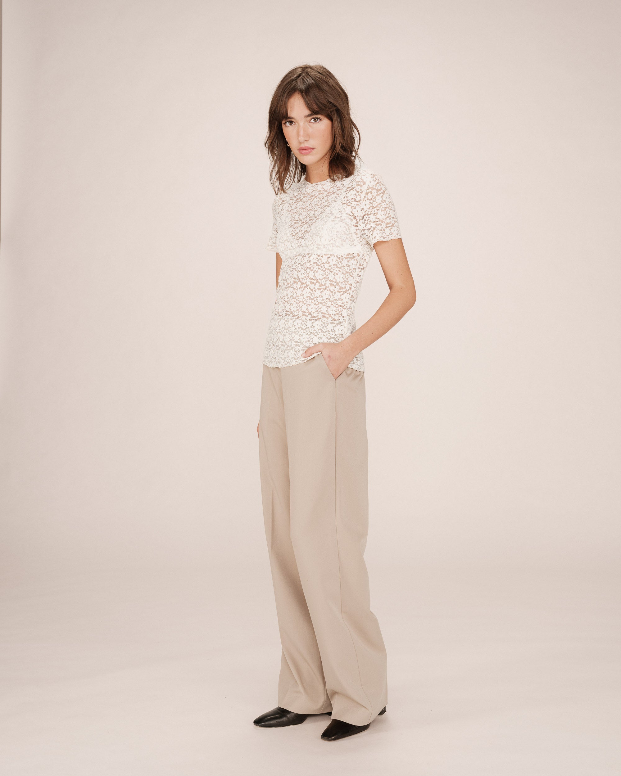 T-shirt dentelle transparent ecru Swift