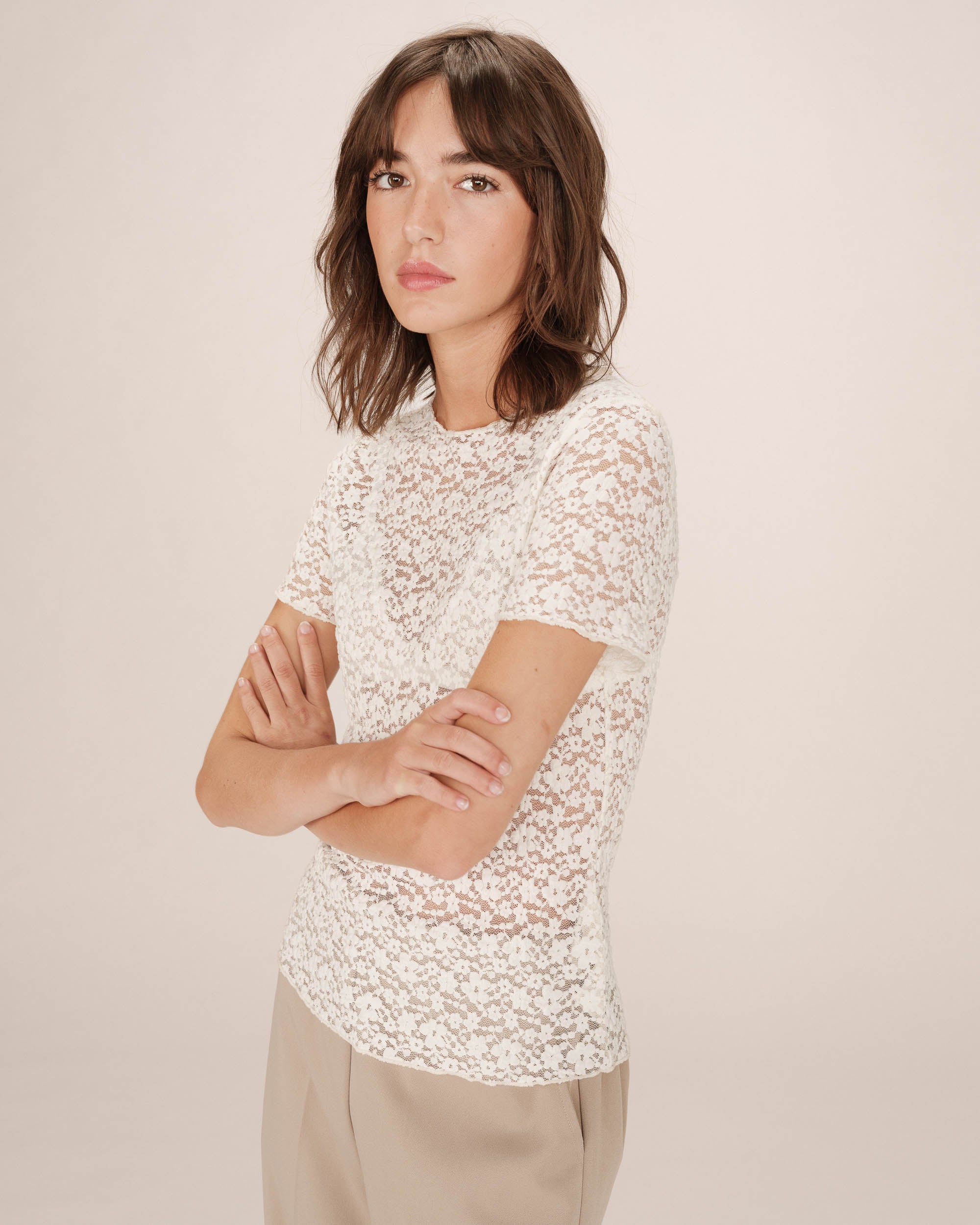 T-shirt dentelle transparent ecru Swift