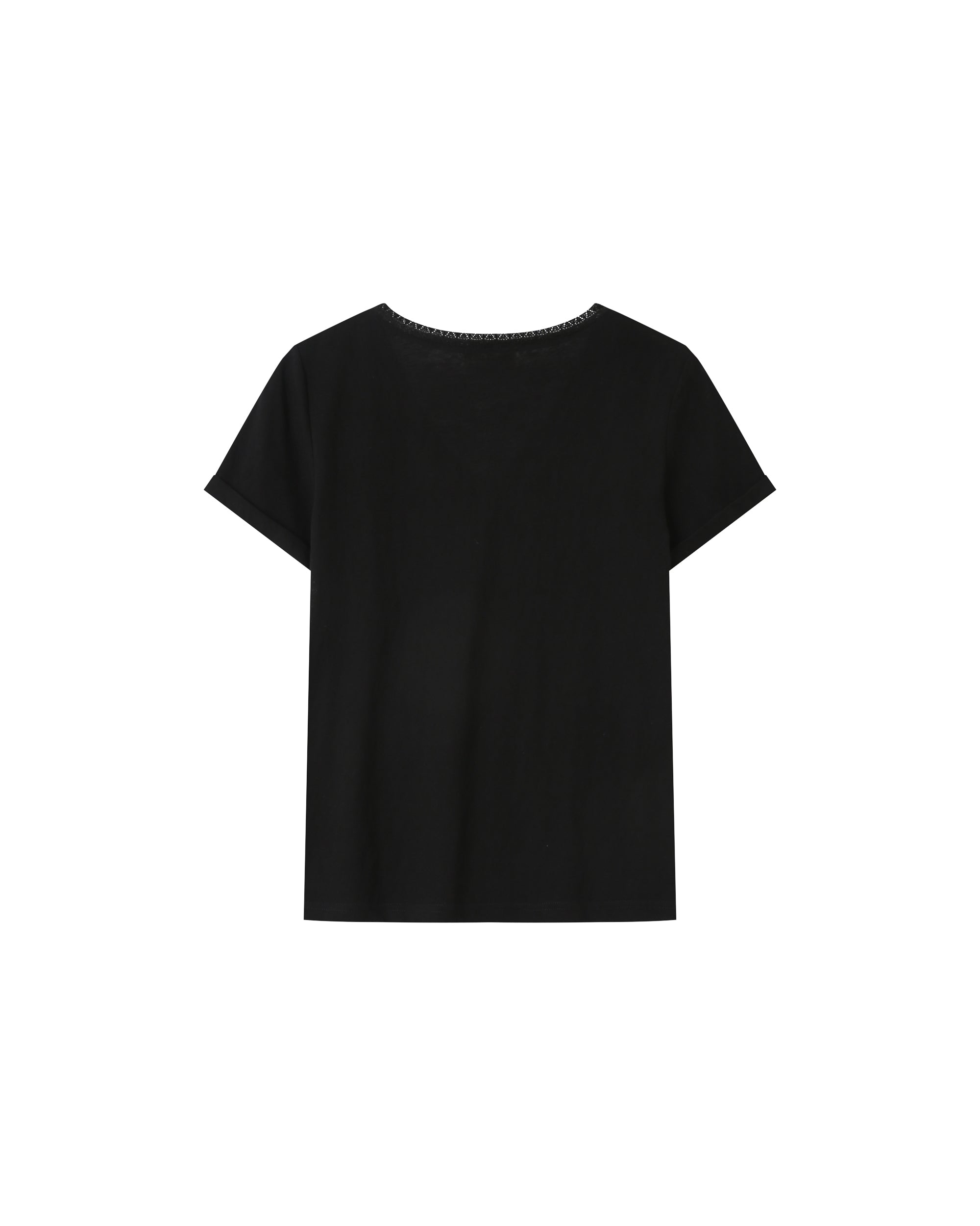 T-shirt col v en dentelle noir Space