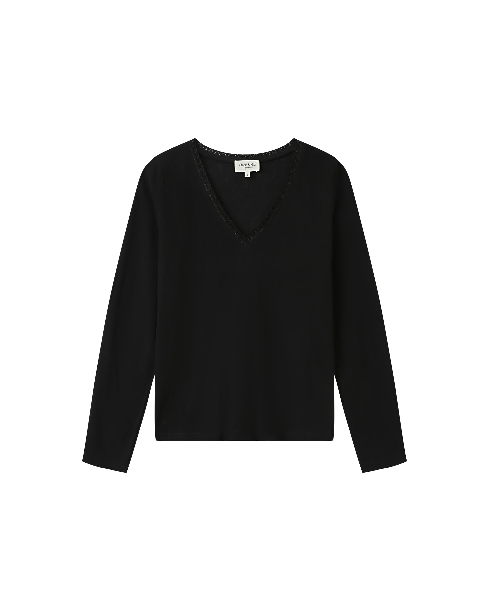 Lace v-neck t-shirt black Selton