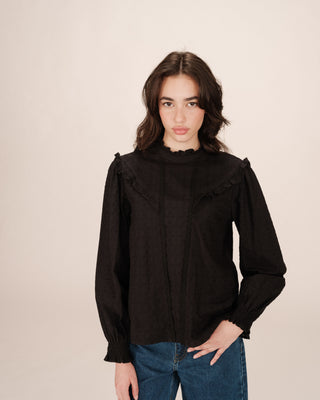 Ruffled blouse black Seduisante