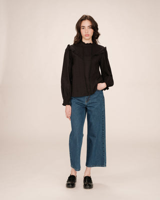 Ruffled blouse black Seduisante