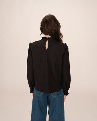 Ruffled blouse black Seduisante