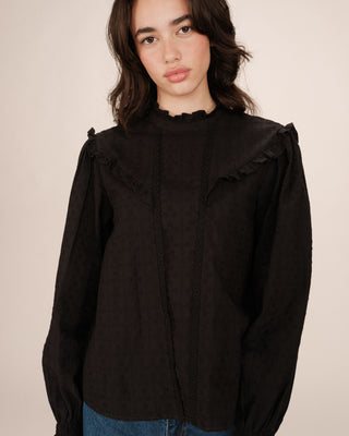 Ruffled blouse black Seduisante