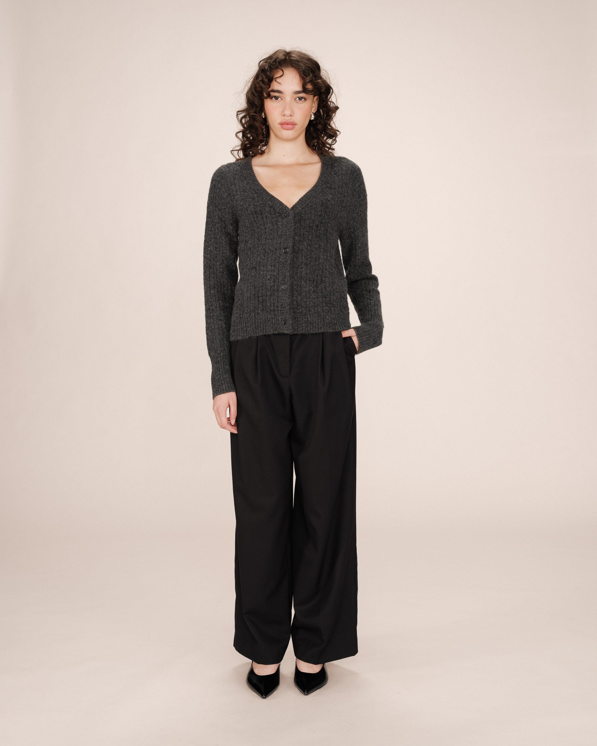 Cardigan tricote anthracite Samso