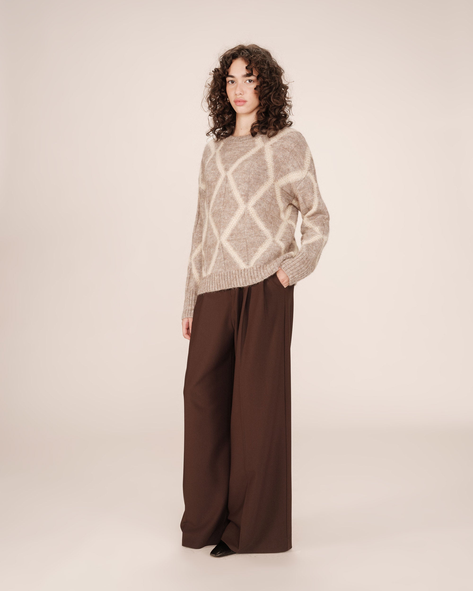 Wool patterned sweater greige Salinger