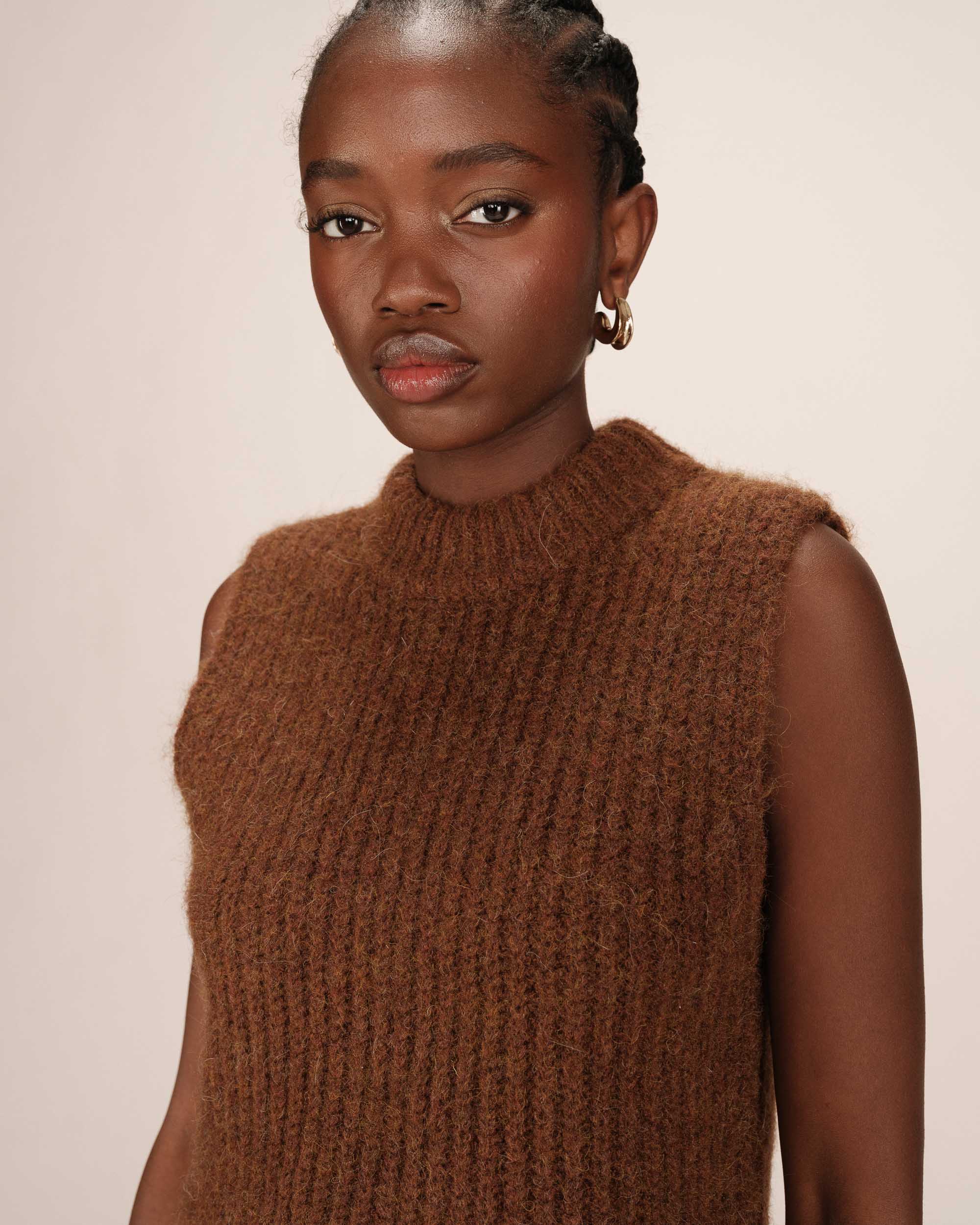 Pull laine et alpaga acajou Sablon