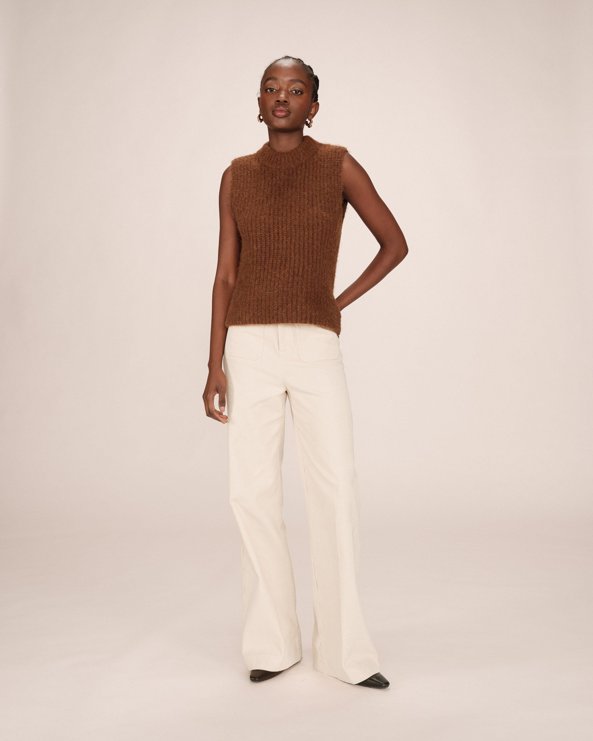 Pull laine et alpaga acajou Sablon