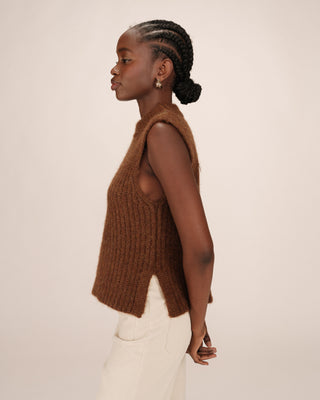 Pull laine et alpaga acajou Sablon